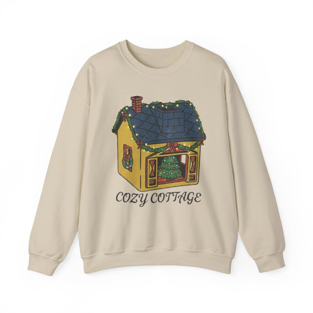 Cozy Cottage Crewneck Sweatshirt — Cute Yellow Cottage Graphic