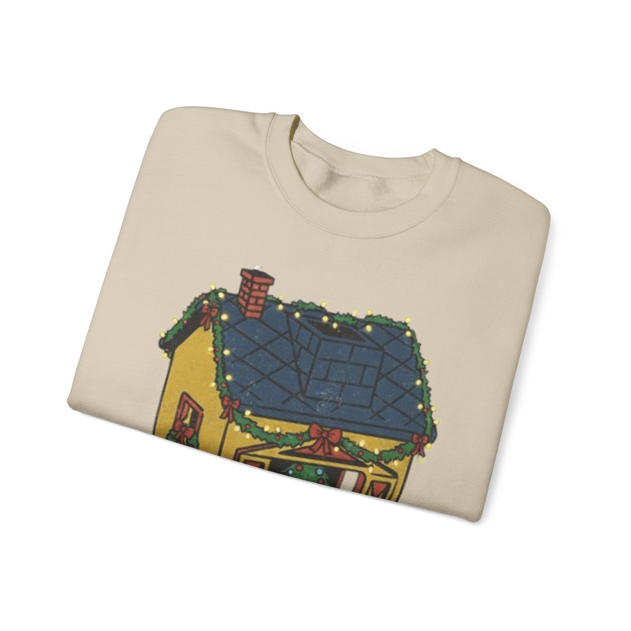 Cozy Cottage Crewneck Sweatshirt — Cute Yellow Cottage Graphic