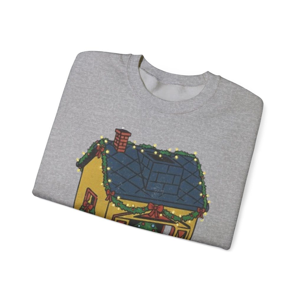 Cozy Cottage Crewneck Sweatshirt — Cute Yellow Cottage Graphic