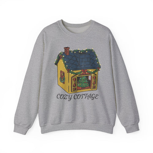 Cozy Cottage Crewneck Sweatshirt — Cute Yellow Cottage Graphic