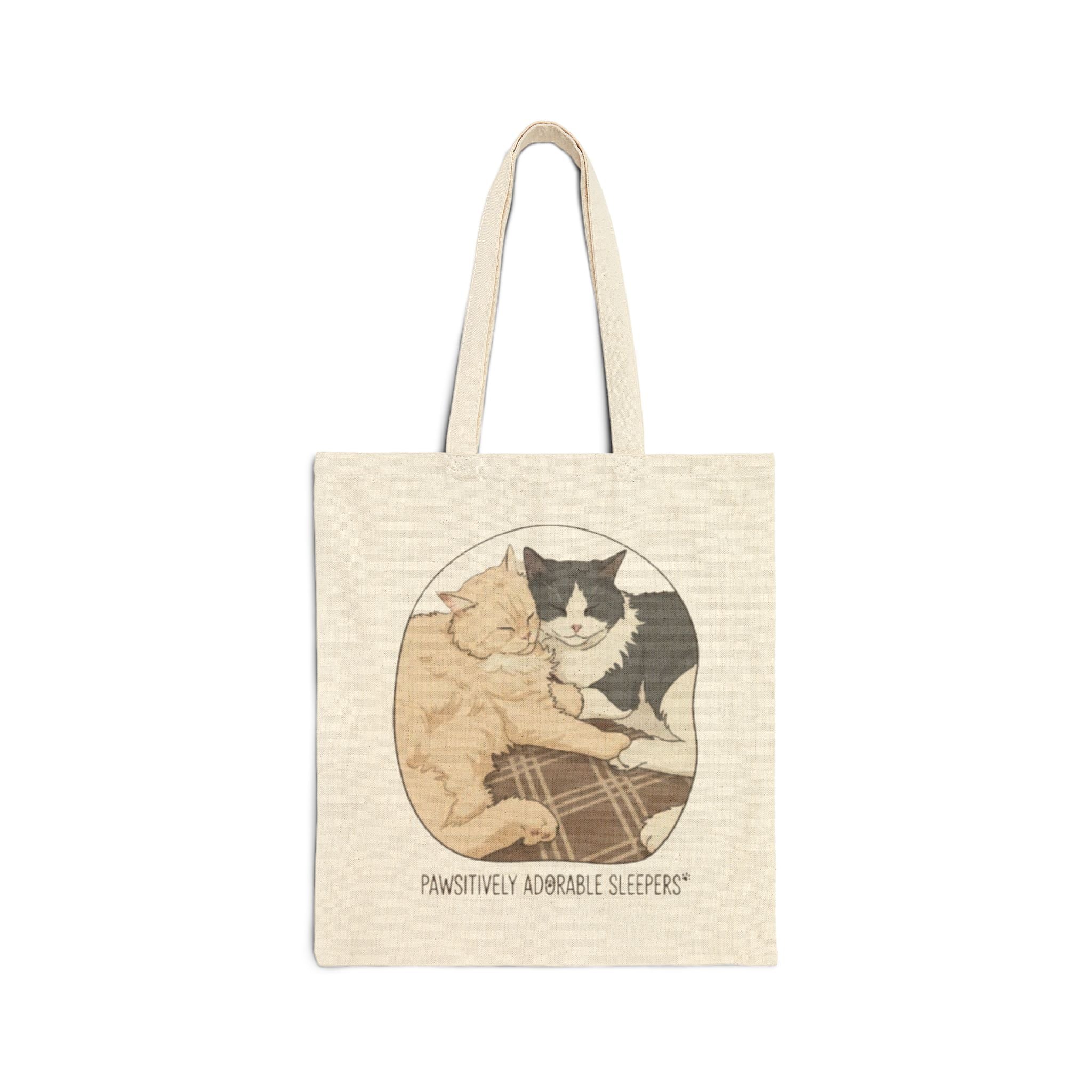 Cat Lovers Tote Bag — "Pawsitively Adorable Sleepers" Cotton Canvas Tote