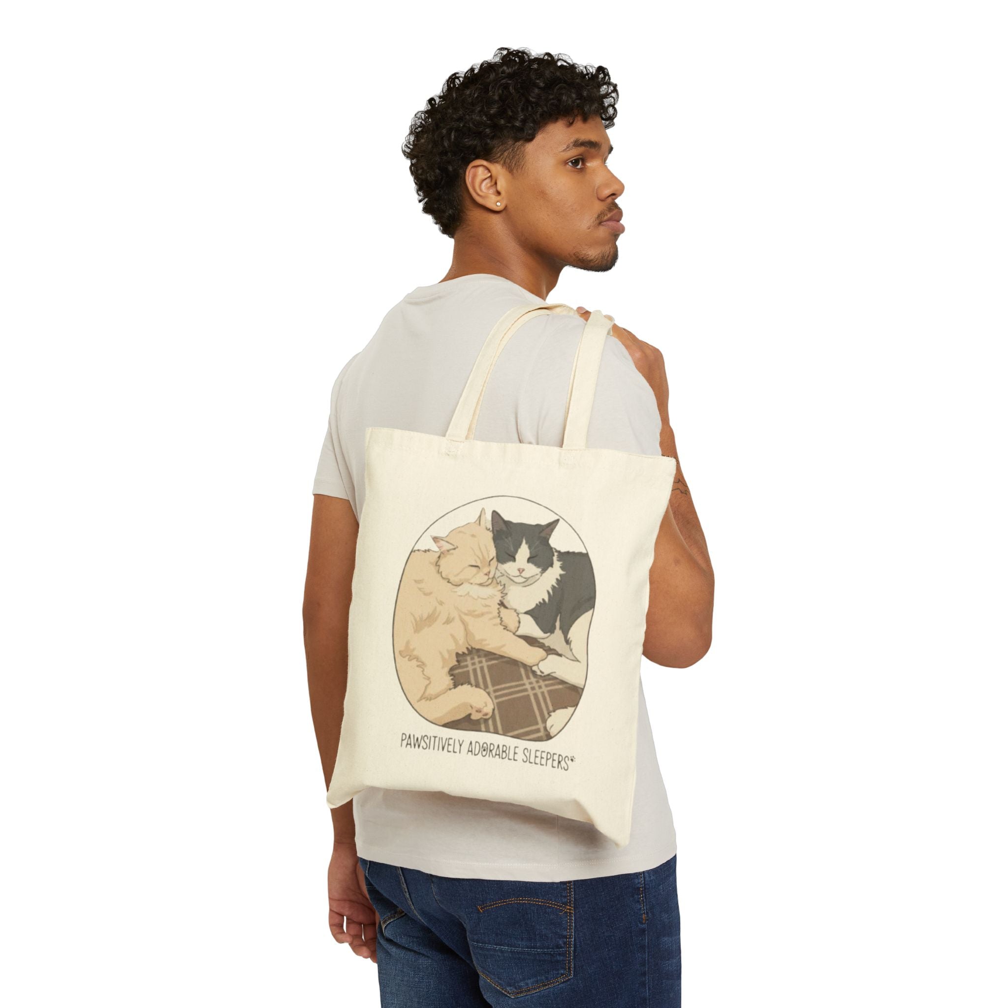 Cat Lovers Tote Bag — "Pawsitively Adorable Sleepers" Cotton Canvas Tote
