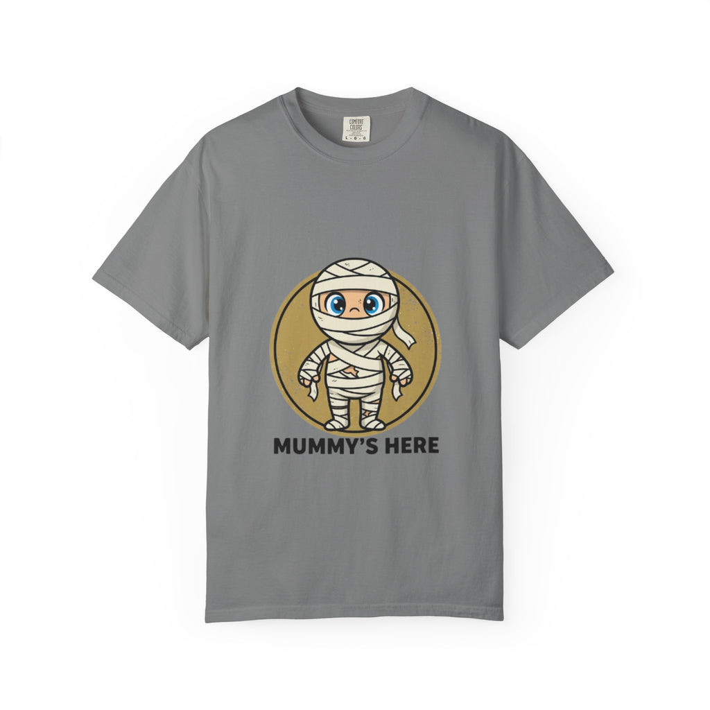 Mummy's Here T-Shirt — Cute Cartoon Mummy Halloween Tee
