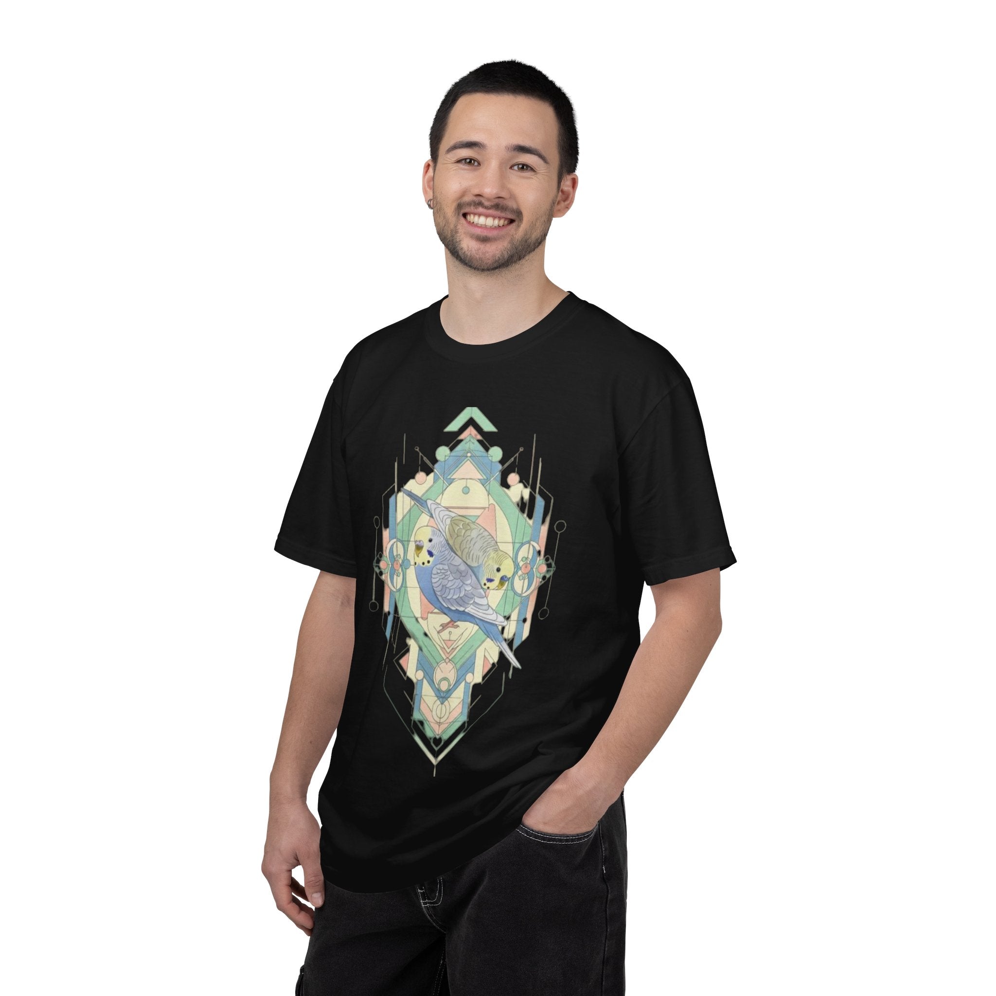 Geometric Bluebird Tee — Art Deco Bird Graphic T-Shirt