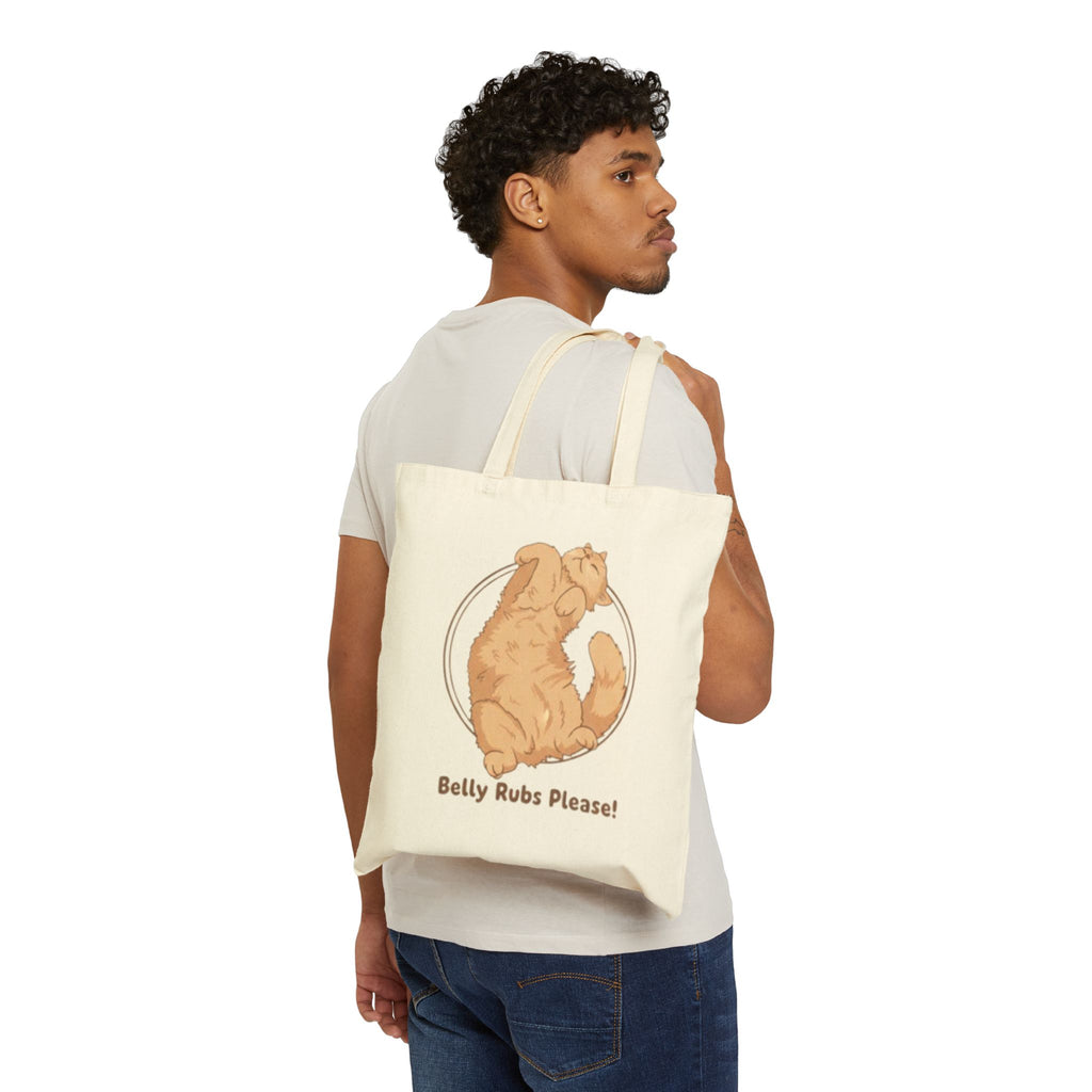 Cotton Tote Bag — "Belly Rubs Please!" Orange Cat Canvas Shopper