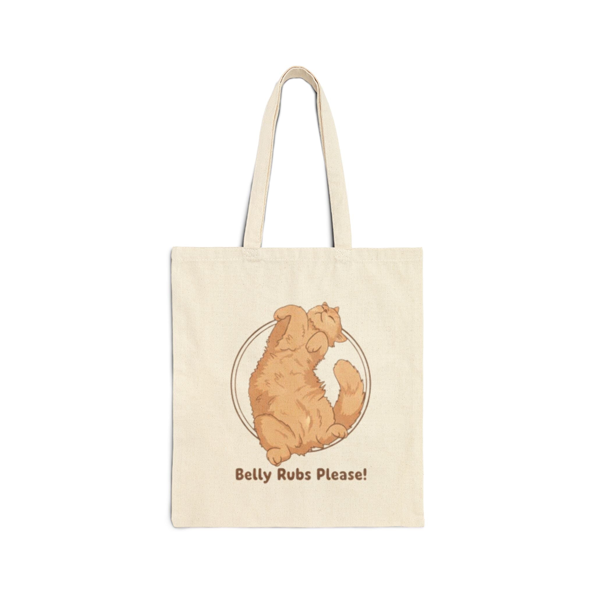 Cotton Tote Bag — "Belly Rubs Please!" Orange Cat Canvas Shopper
