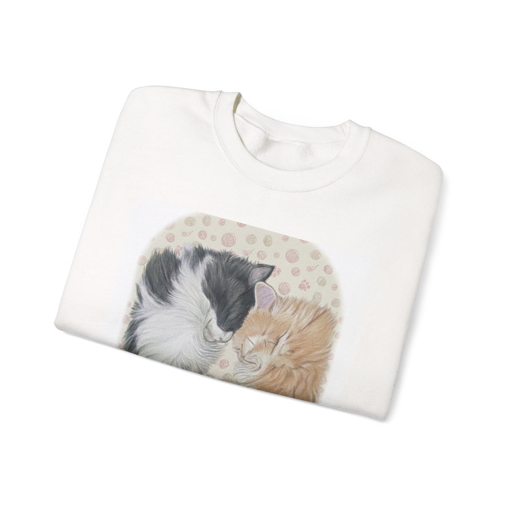 Crewneck Sweatshirt — "All You Need Is Love & A Cat...Or Two!" Cute Sleeping Kittens Graphic