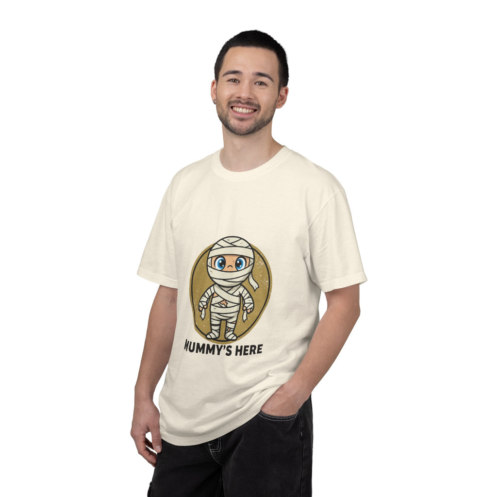 Mummy's Here T-Shirt — Cute Cartoon Mummy Halloween Tee