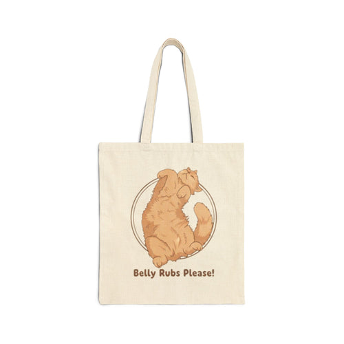Cotton Tote Bag — "Belly Rubs Please!" Orange Cat Canvas Shopper