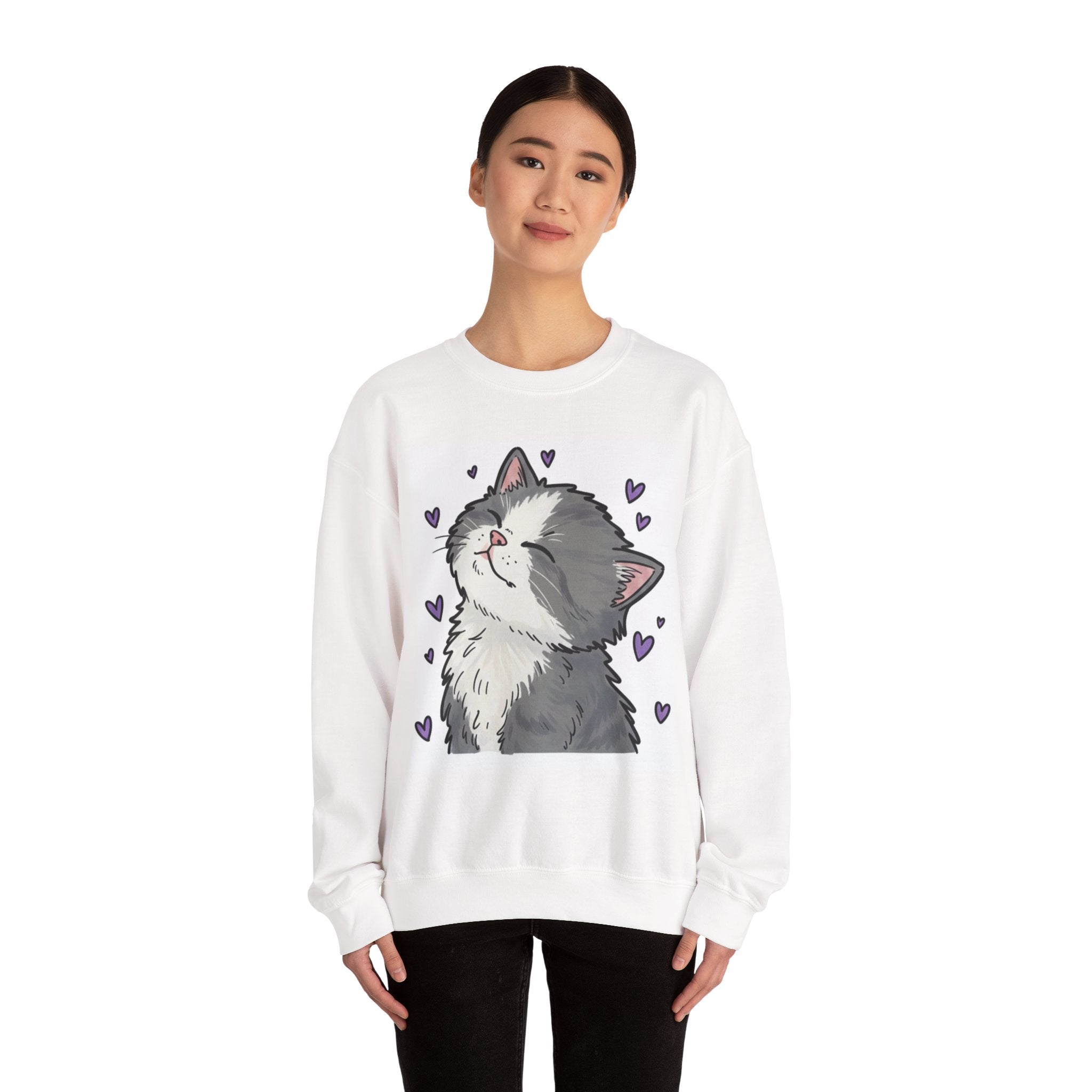 Cute Smiling Kitten Sweatshirt — Cozy Cat Lover Crewneck